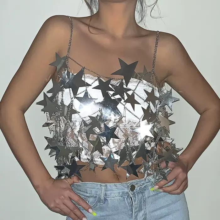 Robes Sexy étoiles brillantes pour femmes, dos nu, couleur noire, pour plage, discothèque, fête, Pro