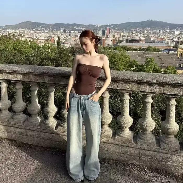 Combinaison Banribdrums sans couture pour femme, buste froncé
