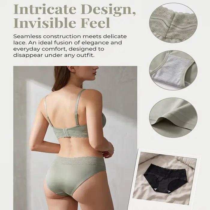 Culottes en dentelle pour femmes, sous-vêtements en satin doux taille mi-haute, ceinture ondulée à motif floral, doublure en coton respirant, sans couture