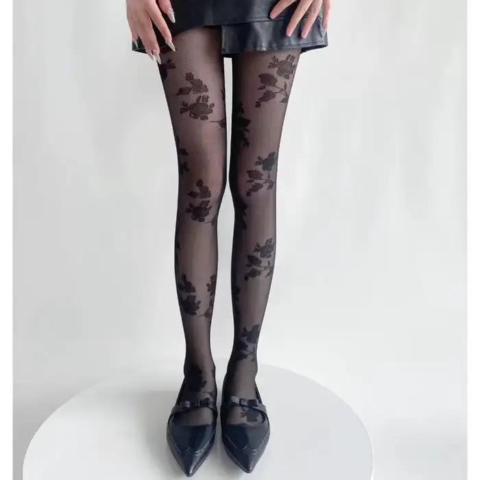 Collants transparents évidés pour femmes, collants de tatouage, bonneterie fantaisie, mince, rose sexy