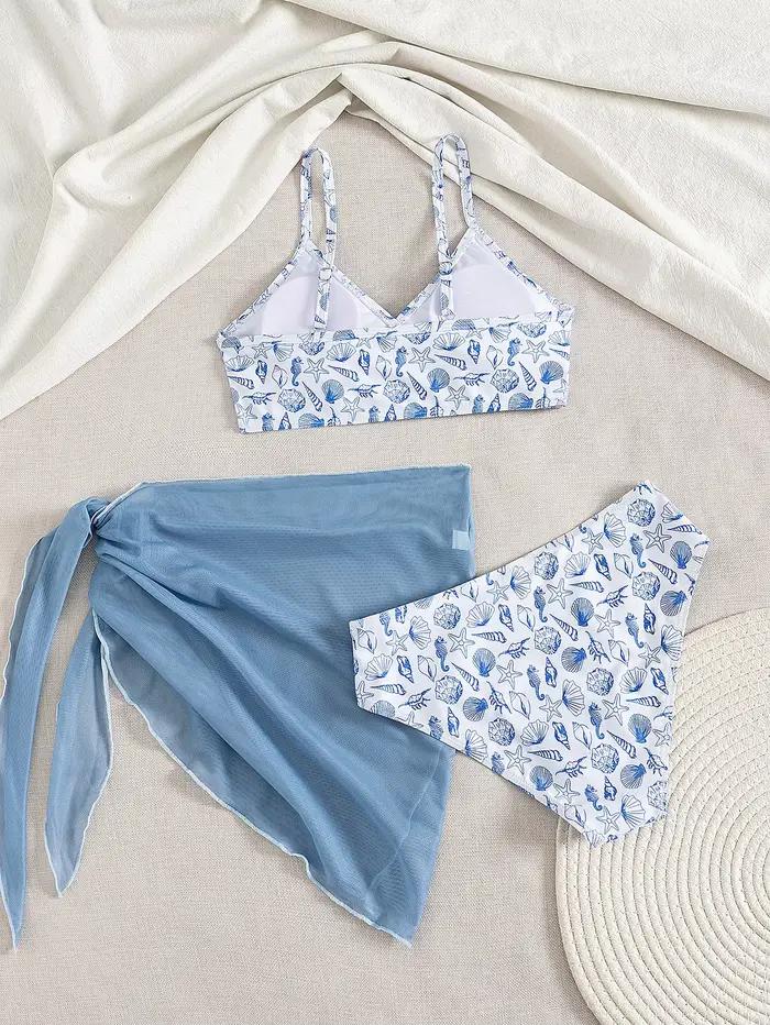 Ensemble de bikini 3 pièces pour adolescentes et jeunes filles, maillots de bain avec jupe de plage pour la natation, vêtements de plage et de sport
