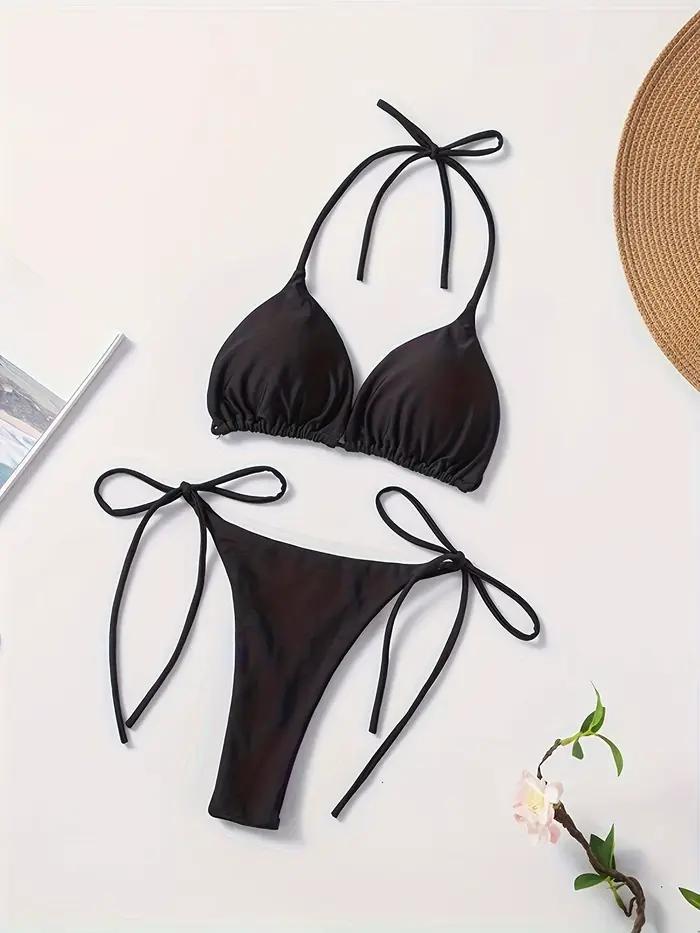 Nouveau bikini string uni de style européen et américain, sexy, avec une ambiance de fille sexy pour femmes