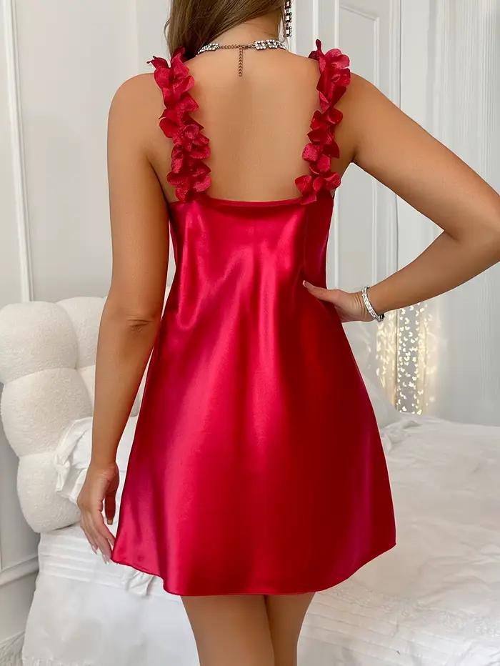 Robe de nuit d'été en satin de soie et dentelle contrastante pour femme, nuisette sexy à décolleté plongeant en V, dos nu et fente, pyjama