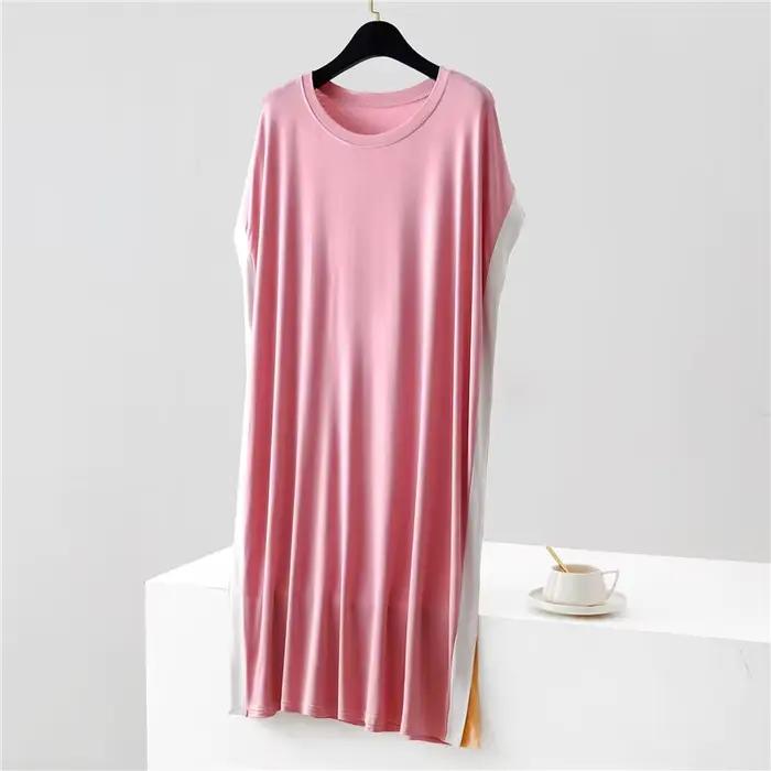 Vêtements de nuit décontractés pour femmes, nouvelles chemises de nuit amples d'été, robe de nuit confortable en modal pour femme, vêtements de nuit de couleur assortie