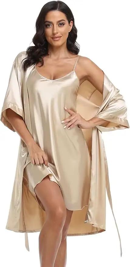 Ensemble pyjama de luxe en soie pour femmes robe à manches courtes jupe ample et confortable été élégant détente occasion spéciale