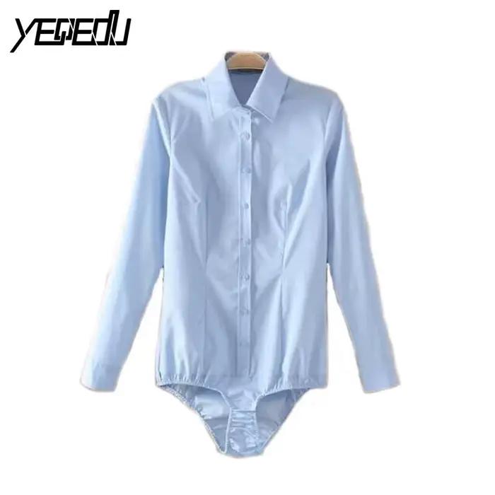 Body Shirt à Manches sulfpour Femme, Sexy, Décontracté, Bureau, Slim, Bleu/Blanc, #2102, 2022