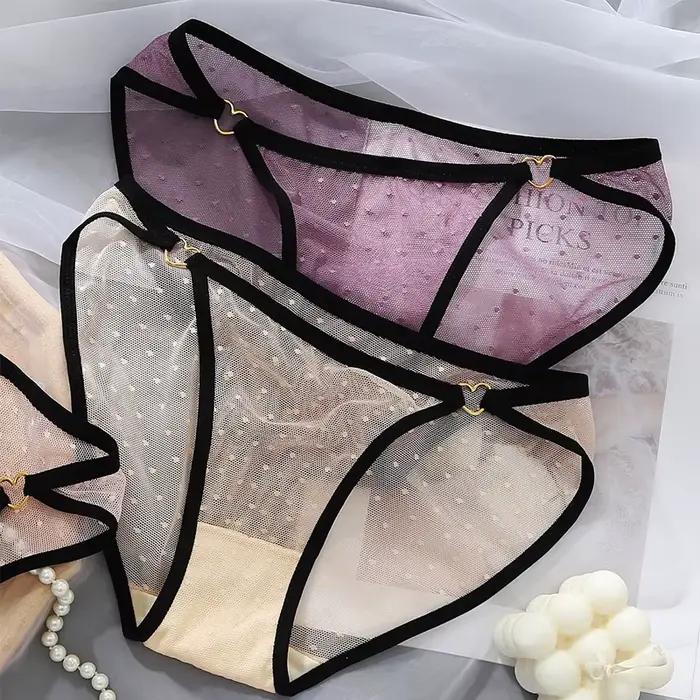 Culottes en maille à pois tendance, sexy, respirantes, transparentes, avec entrejambe en coton pour femme, sous-vêtements féminins, slips transparents
