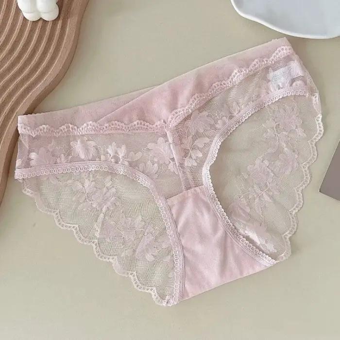 Culottes en dentelle à fleurs en maille transparente taille basse respirantes style français pour femme