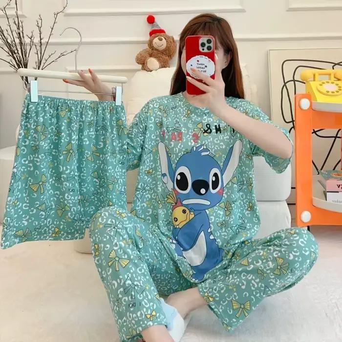 Nouvel ensemble pyjama trois pièces pour femme, tenue d'intérieur douce et confortable, pyjama décontracté à motif dessin animé, ensemble pyjama tendance pour femme