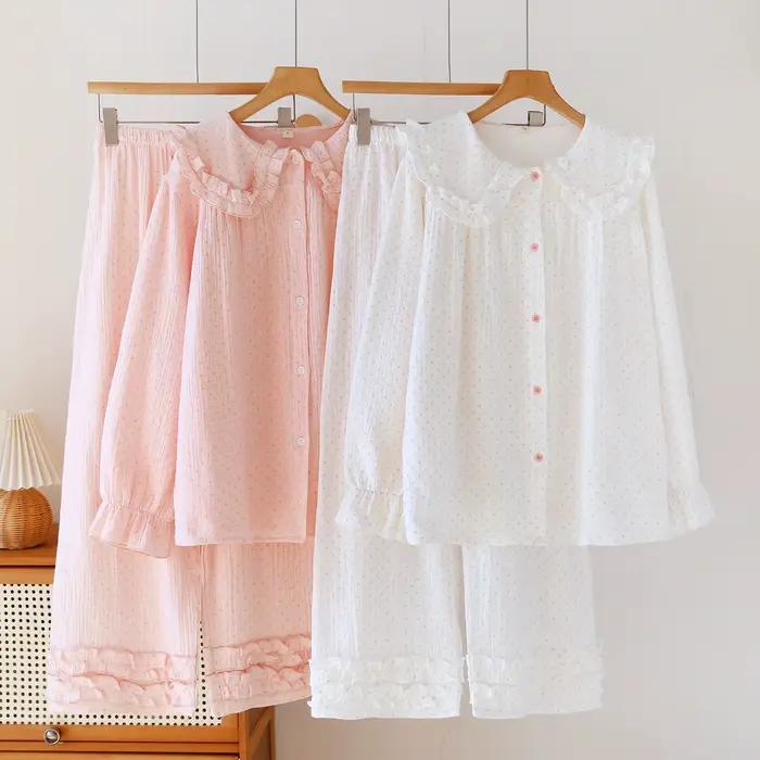 Pyjama femme printemps 2026, 100% coton, col marin, pyjama de maison pour femme, vêtements de détente d'automne, vêtements de nuit