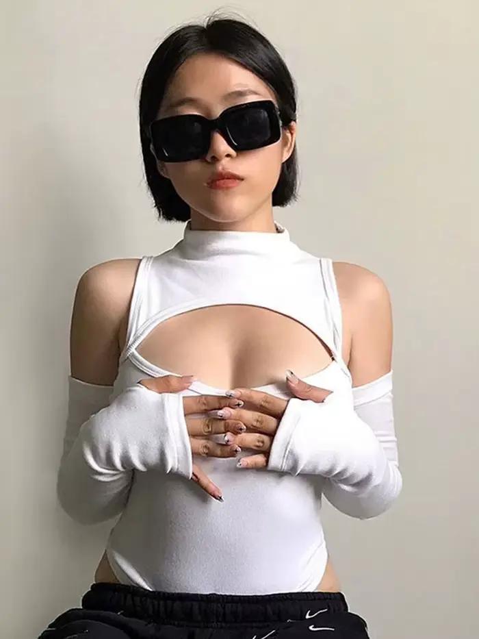 Barboteuse noire sexy ajourée pour femmes, costume de batterie Harajuku, streetwear ouvert, pulls de corps de club de fête, vêtements pour femmes, 2023