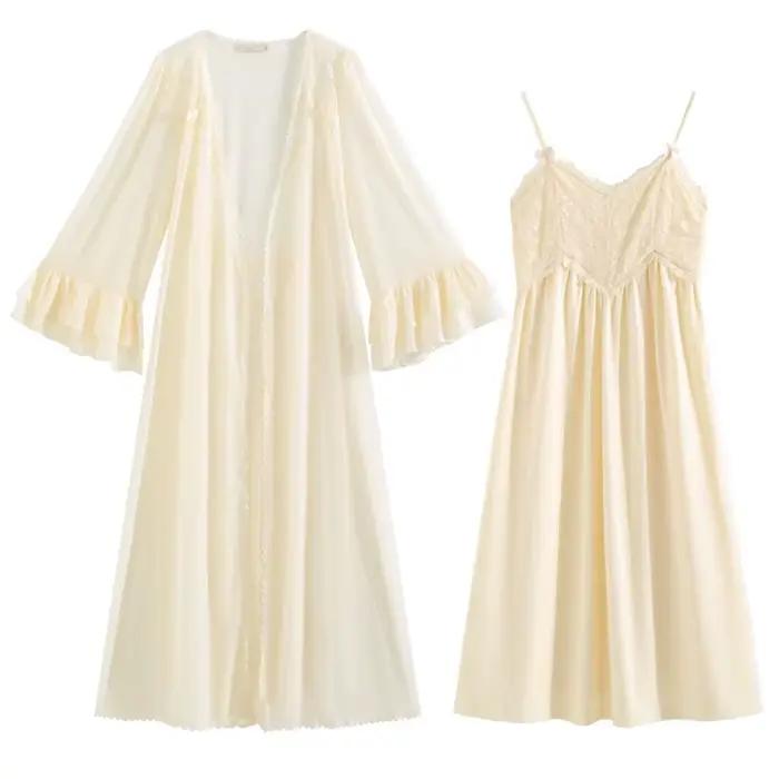 Chemise de nuit Vintage en dentelle féerique avec Robe, ensemble 2 pièces, vêtements de nuit princesse romantiques, Style français, Robe de nuit élégante pour femmes, mariée