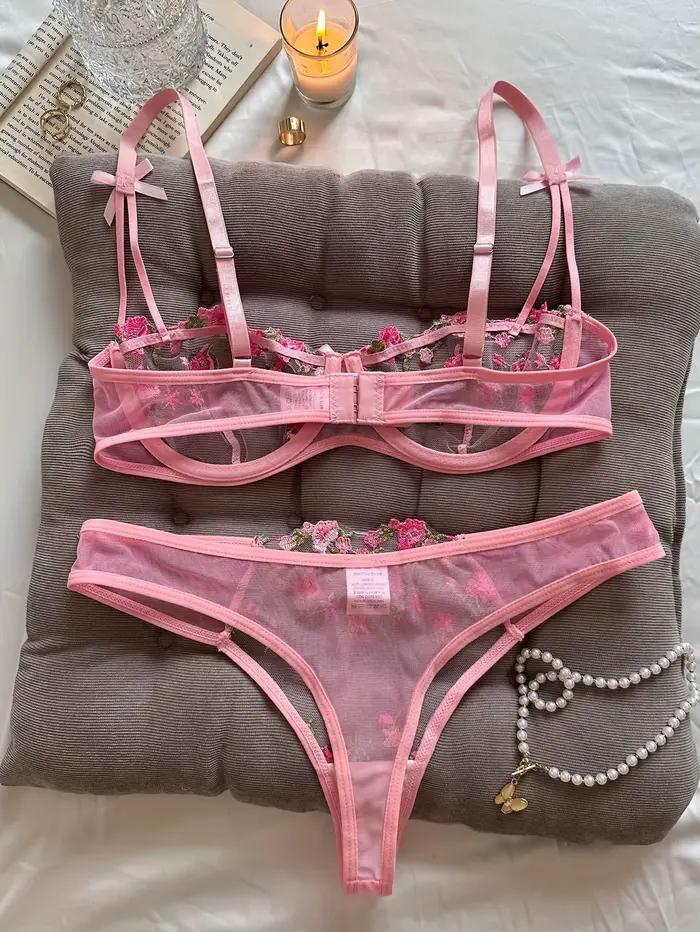 Ensemble de lingerie féminine sexy brodée florale pour femmes occasions spéciales nocturnes sous-vêtements tricotés polyester élasthanne