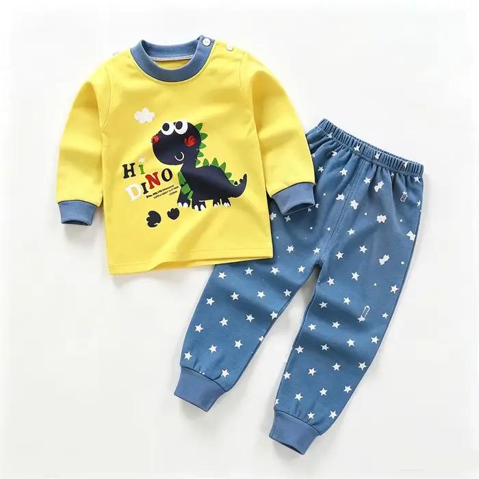 Pyjamas pour bébé, ensembles deux pièces à manches longues, vêtements printemps-automne, hauts à col rond, pantalons de pyjama, tenues de dessin animé pour tout-petits