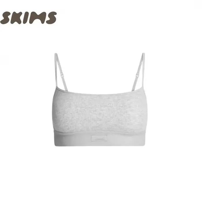 SKIMS RIB SCOOP BRALETTE - Bralette côtelée en coton à manches courtes pour femme, sous-vêtement dos nu