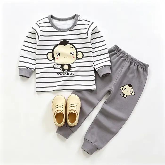 Pyjamas pour bébé, ensembles deux pièces à manches longues, vêtements printemps-automne, hauts à col rond, pantalons de pyjama, tenues de dessin animé pour tout-petits