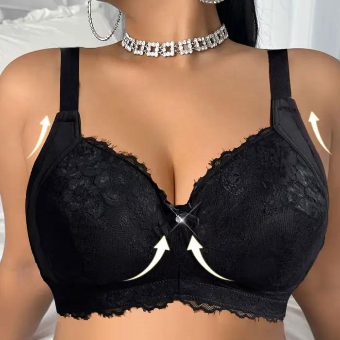 Soutien-gorge push-up plongeant 110F pour femmes à forte poitrine, soutien-gorge grande taille en dentelle brodée avec soutien latéral, minimise les bourrons et rehausse la silhouette