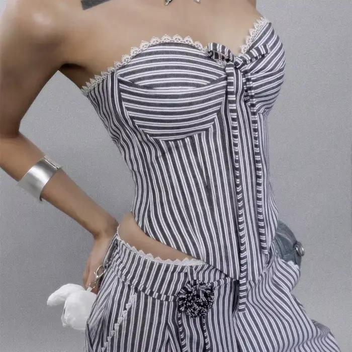 Débardeur enveloppant en forme de cœur pour femmes, pantalon Long ample et décontracté, costume rayé, nouvelle collection été
