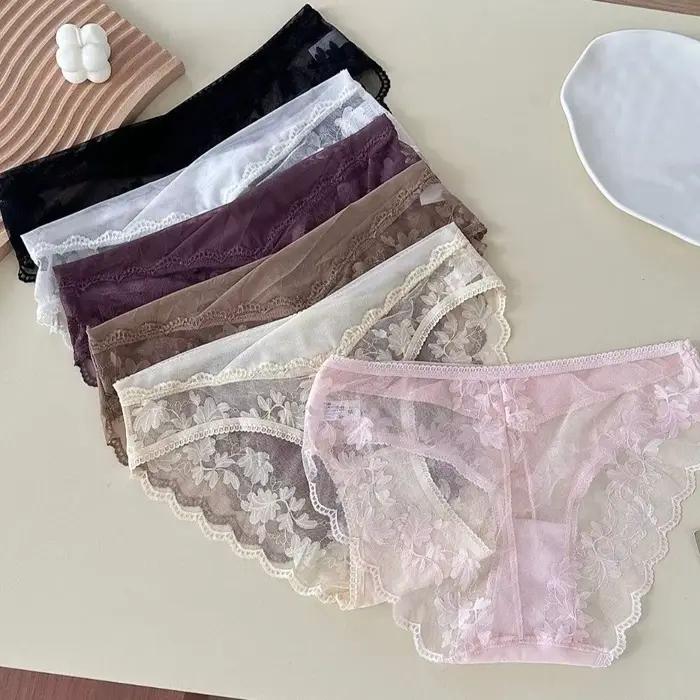Culottes en dentelle transparente à fleurs, respirantes, taille basse, style français, pour femme