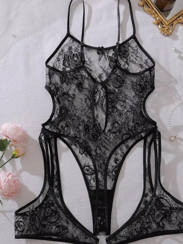 Lingerie sexy en dentelle avec broderie florale, sous-vêtements transparents, costume érotique, soutien-gorge et string, ensembles exotiques, Lenceria