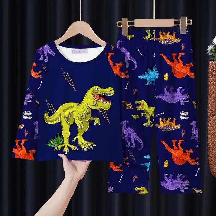 Pyjama imprimé dinosaure à manches longues pour garçons, ensemble de pantalons décontractés pour bébé, vêtements de maison de lait, mode de printemps, Cool, automne, nouveau, 2 pièces
