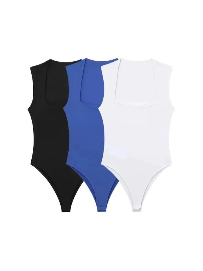 Body slim pour femmes, mode Sexy, col carré, sans manches, bouton-pression, combishort féminin, Mujer