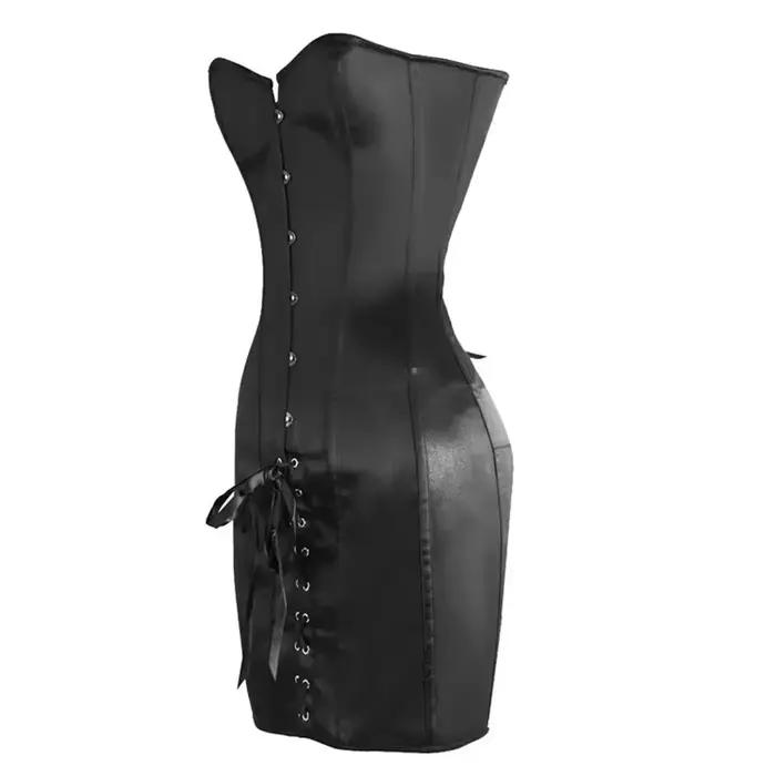 Dámský korzetový šat Sexy overbust top bustier body Shaper Dlouhý trup Korsett velká velikost Saténová tkanička gotický Corsetto černý