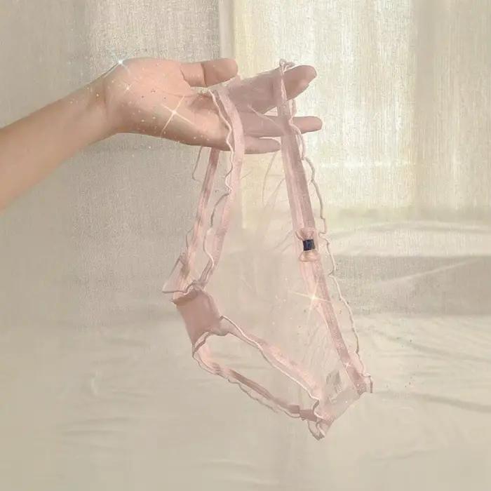 Culottes pour femmes Culottes en coton Culottes en maille transparente pour femmes avec bordure à volants Coupe basse Décolleté Sous-vêtements ultra fins et doux