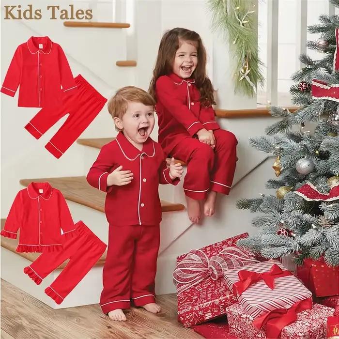 Ensembles de pyjamas en coton trempé pour enfants, vêtements de détente pour enfants, costume de Noël, vêtements de nuit à volants pour bébé, vêtements de nuit pour garçon et fille, nouveau style
