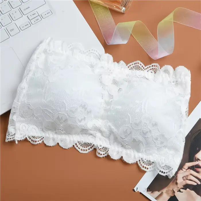 Soutien-gorge bandeau en dentelle pour femme, rembourré, bralette, sous-vêtements en dentelle florale, lingerie sexy, couleur unie, enveloppant