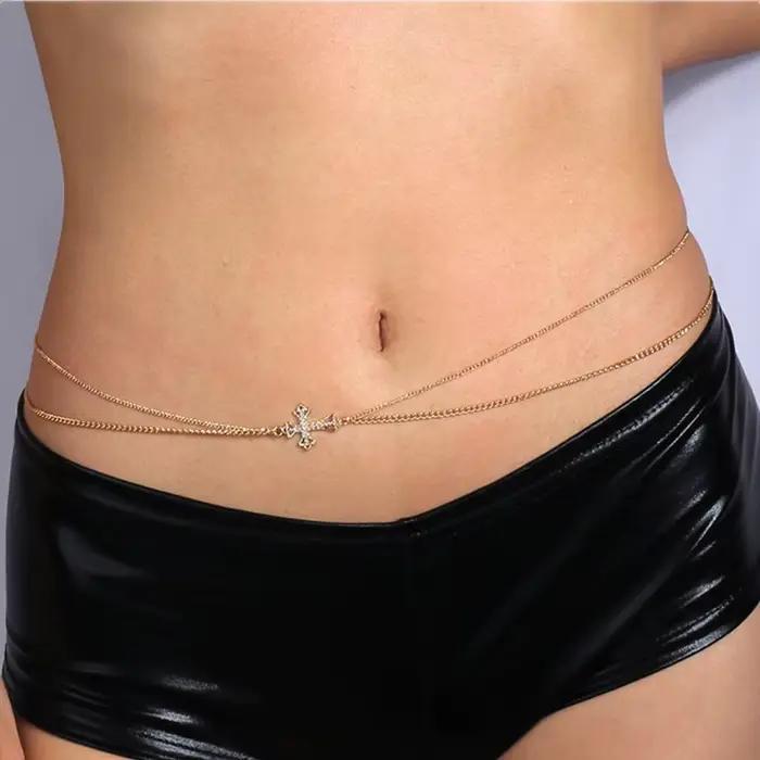 Chaîne de taille croisée en cristal gothique bohémien, chaînes de ceinture de ventre, plage d'été, bijoux de corps Sexy pour femmes et filles, bijoux de fête