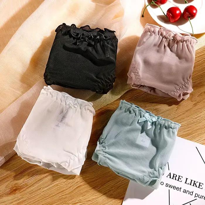 Sous-vêtements en maille et dentelle pour filles, culottes sans couture pour femmes, Lingerie transparente, nœud, Lingerie pour femmes mûres