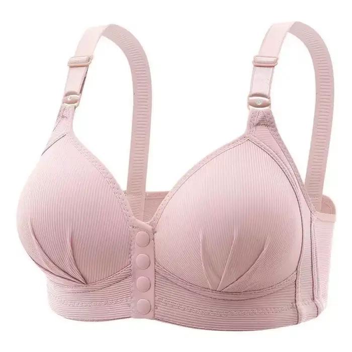 Soutien-gorge d'allaitement grande taille à boucle avant sans armatures, bonnets fins à côtés froncés, style gilet boutonné pour les mamans d'âge mûr