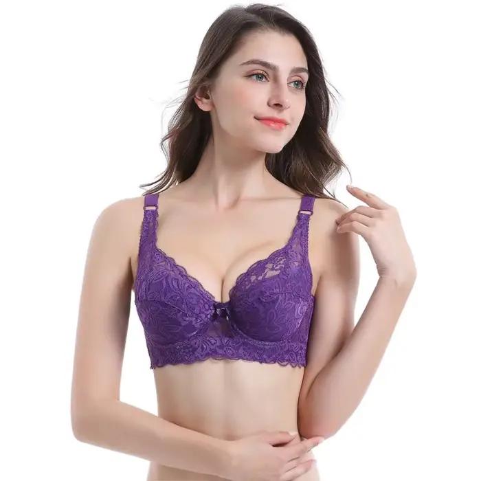 Soutien-gorge Sexy en dentelle brodée pour femmes, bonnet B C D, à armatures, réglage, Lingerie plongeante, 75B-105B 75C-105C 75D-105D