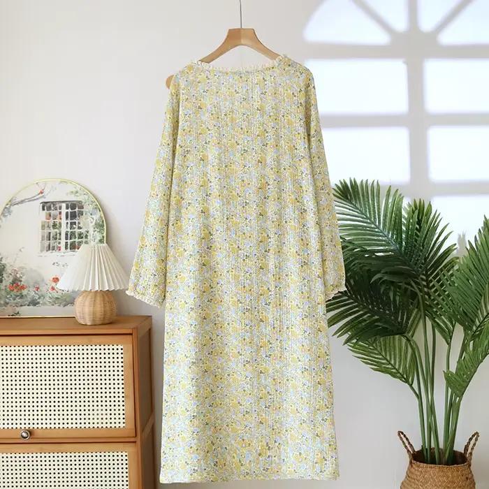Chemise de nuit de saison douce à manches longues pour femmes, chemise de nuit en coton, vêtements de maison, grande taille, design fin, petit et frais