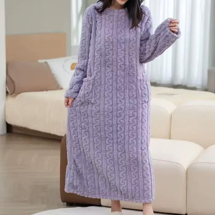 Pyjamas hiver femmes nuisette à manches longues pyjamas robe de nuit vêtements de nuit robe chemises de nuit femme chambre porter dames hiver
