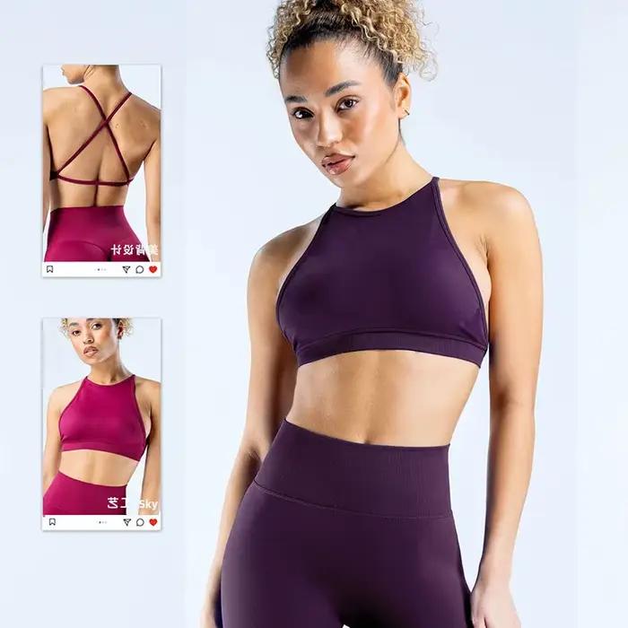 Soutien-gorge de sport de Yoga dos nu sans couture pour femmes, beau dos croisé, respirant, séchage rapide, mélange de Nylon, Fitness, entraînement de gymnastique