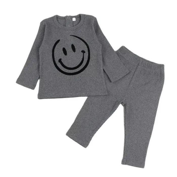Pyjama 2 pièces pour enfant, ensemble haut et pantalon côtelés, vêtements pour garçon et fille, col rond, hiver
