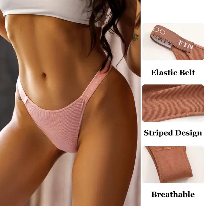 4 pièces coton culotte brésilienne femmes taille basse sous-vêtement bikini sexy respirant extensible ceinture slips couleur unie lingerie M-XL