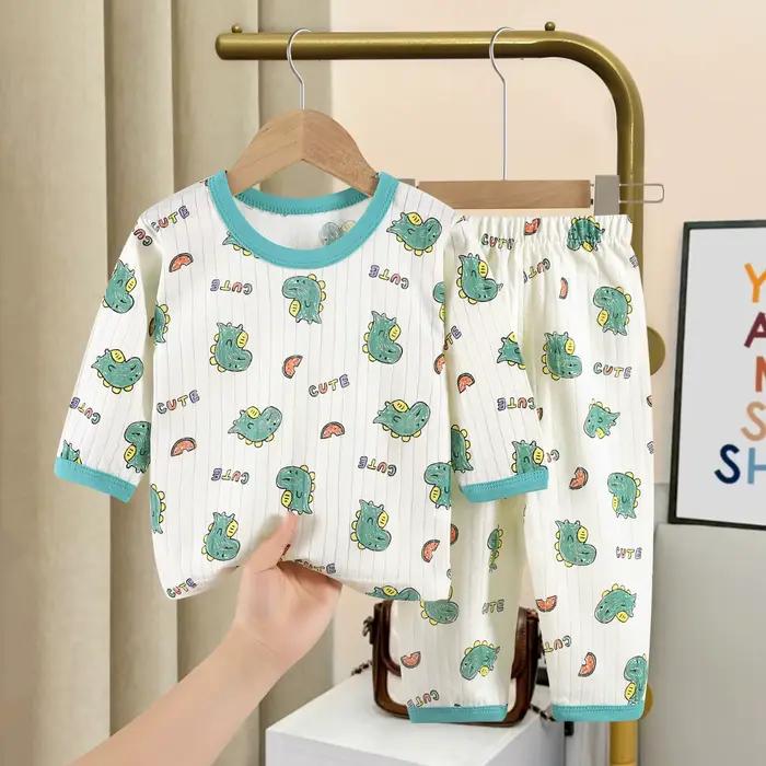 Vêtements de maison décontractés pour enfants, pyjama fin, costume de dessin animé, hauts + pantalons, ensemble 2 pièces, vêtements de nuit mignons pour bébés garçons et filles, printemps et été