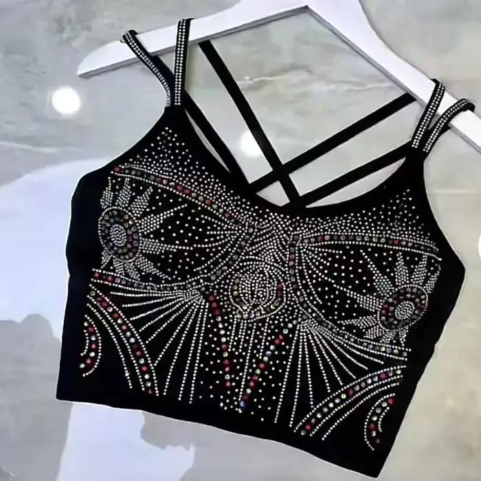Soutien-gorge Push-Up rembourré avec pierres précieuses pour femme, brassière de yoga, gym, course à pied, sexy