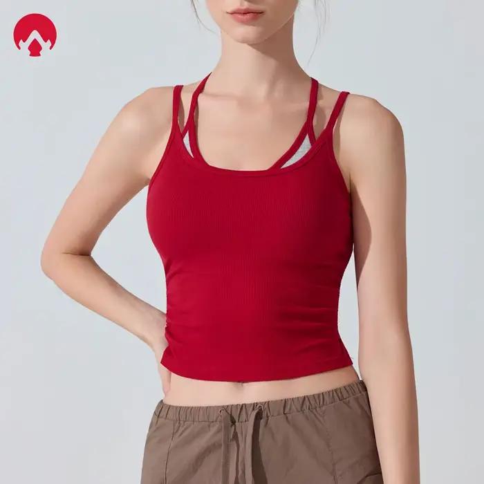 Constracting Soutien-gorge de sport dos nageur pour femme avec coussinets amovibles - Débardeur d'entraînement dos en maille, soutien-gorge intégré pour yoga, pilates, salle de sport