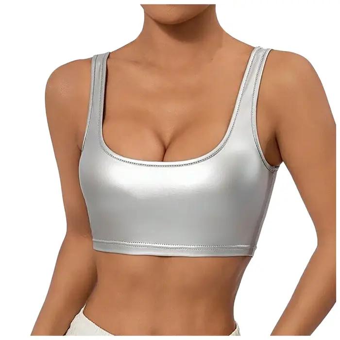 Débardeurs pour femmes 1 pièce body en cuir sous-vêtements Sexy col carré sans manches minceur Camisole intégré soutien-gorge débardeurs топ