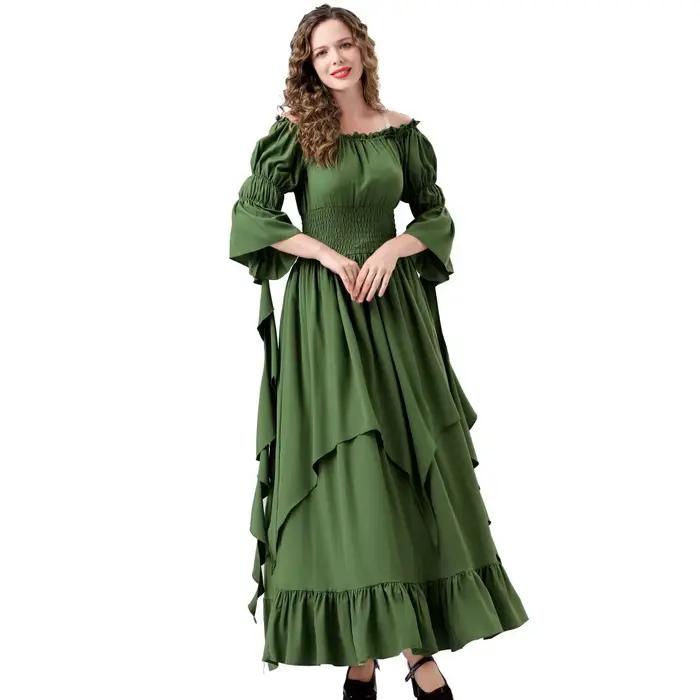 Robe Corset Pirate pour femmes, Vintage, Renaissance médiévale, Halloween, épaules dénudées, Chemise Sexy