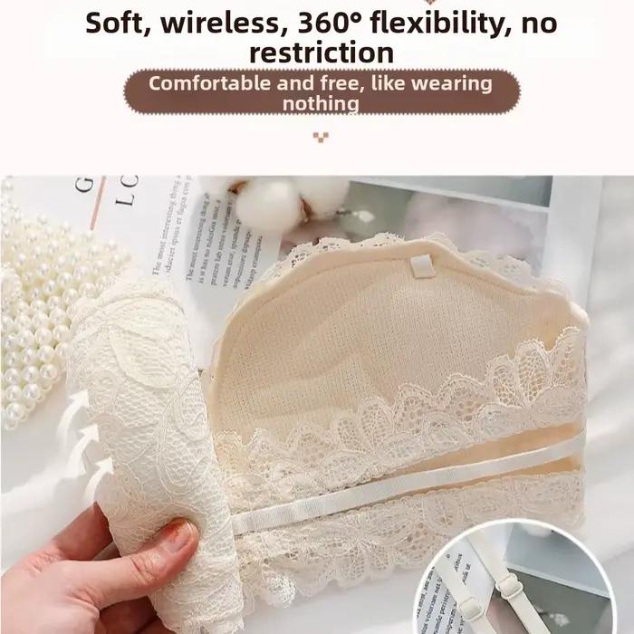 Soutien-gorge push-up sans armatures à boutons avant en V profond, anti-affaissement, en dentelle, pour femme
