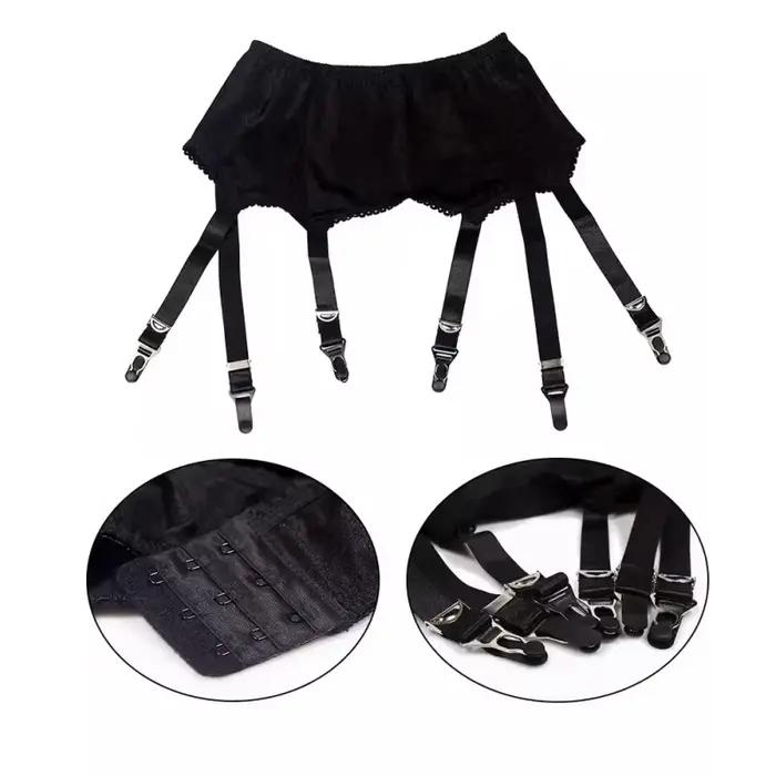 Porte-jarretelles gothique en Satin lisse pour femmes, noir/blanc, avec Six sangles pour bas hauts de cuisse, Lingerie exotique, Clubwear