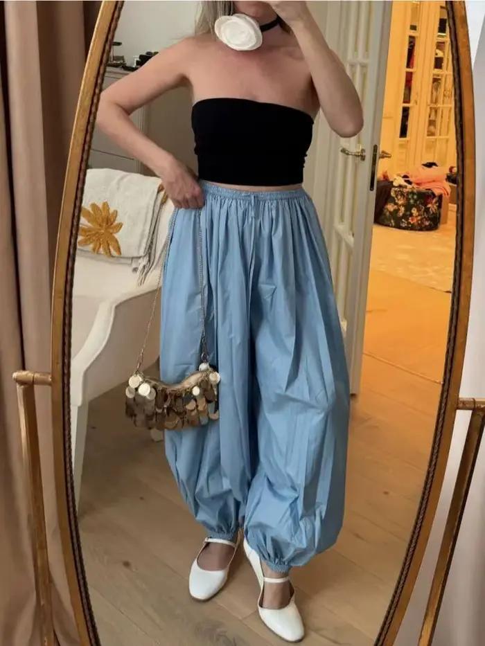 Blifanbo ample décontracté survêtement Bloomers pantalon pour femmes plissé solide mode été femme ample Bloomers pantalons longs Streetwear