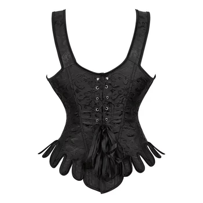 Haut corset avec sangle initiée pour femme, lacets gothiques, noir, bleu, surbuste, broderie, bustier, costume de reconnaissance