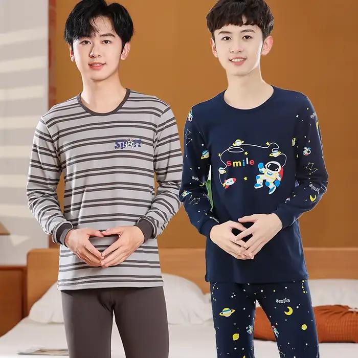 Ensembles de pyjamas pour garçons 8 à 9 10 11 12 13 14 15 16 17 ans coton doux à manches longues ensemble de pyjamas pour adolescents pyjamas d'astronaute bleu