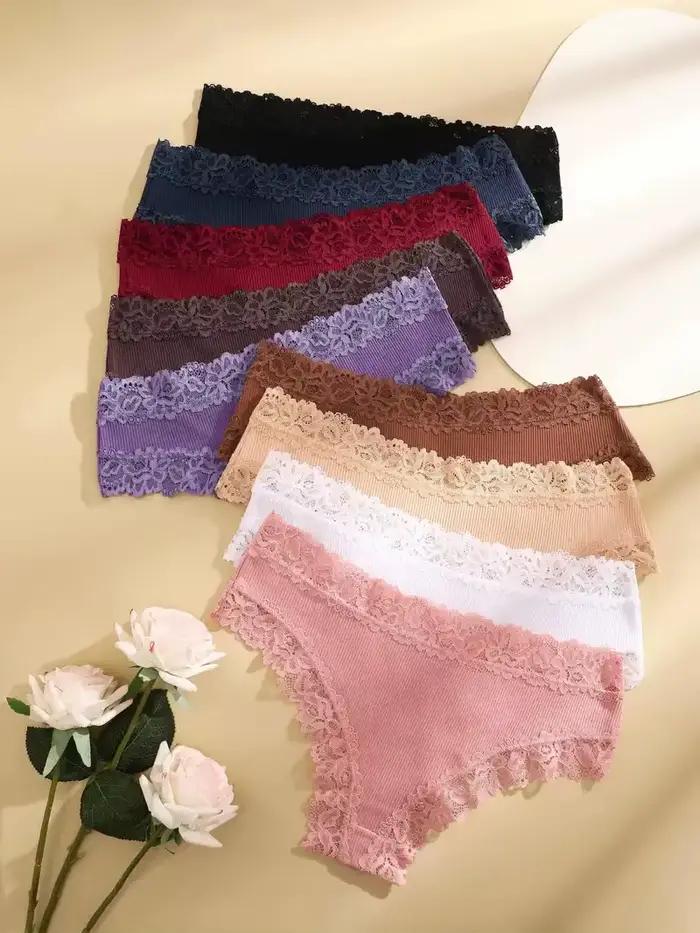 5 pièces/ensemble femmes coton culottes dentelle florale sous-vêtements intimes à la mode Patchwork dentelle slips femme doux caleçons Lingerie S-XL